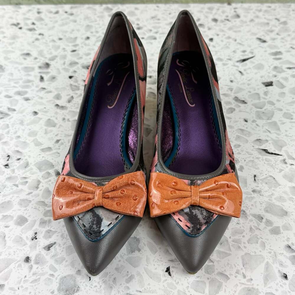 Poetic Licence London Heels Size 38.5 orange Bow Detail black pink grey